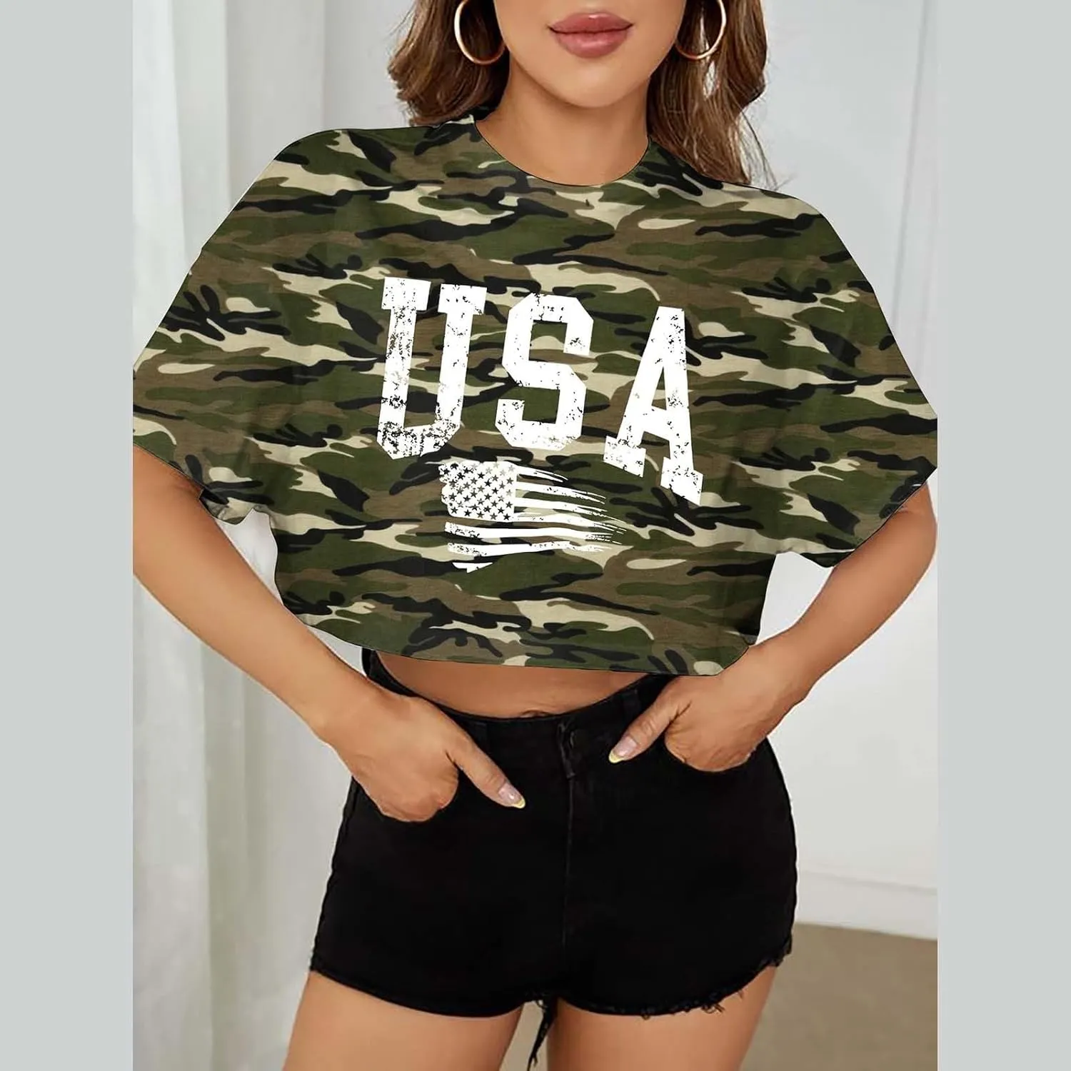 Shirts for Women 4th of July Outfits American Flag Print Womens Tops Comfy Independence Day T Shirts