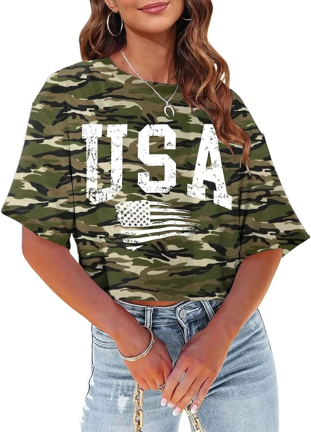 Shirts for Women 4th of July Outfits American Flag Print Womens Tops Comfy Independence Day T Shirts