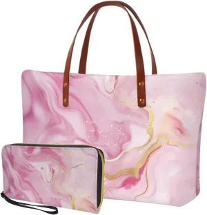 Shoulder Bag and Wallet Set for Women Tote Bag 2 Pack Handbag and Wallet Set Clutch Wallet and Purse Set for Work
