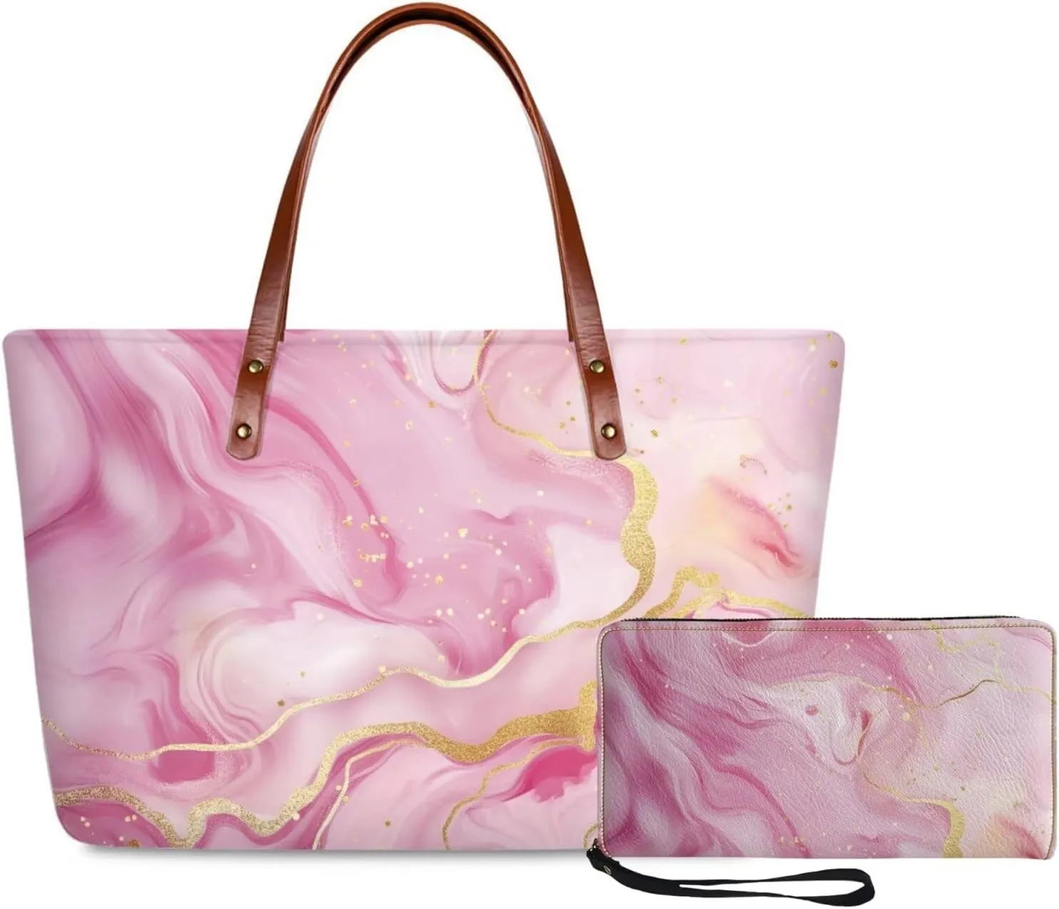 Shoulder Bag and Wallet Set for Women Tote Bag 2 Pack Handbag and Wallet Set Clutch Wallet and Purse Set for Work