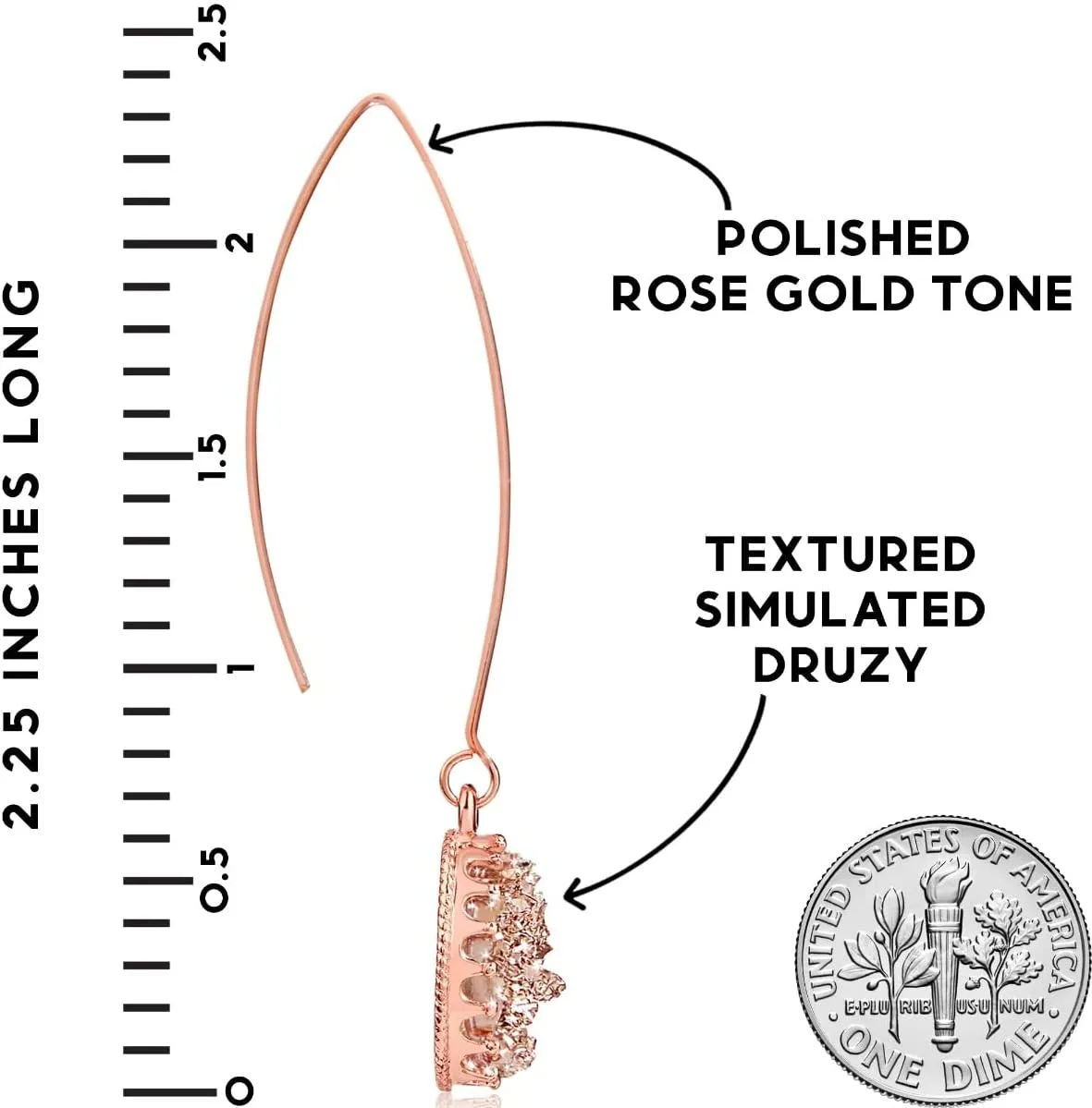 Simulated Druzy Dangly Threader Earrings - Gold, Silver, or Rose Gold Tone Long Simple Boho Hoop Drop Dangles with Sparkly Oval Stone