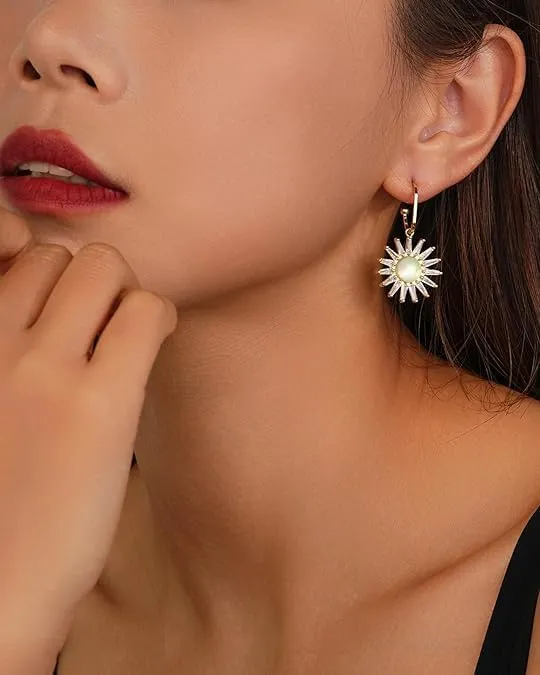 SIXFOX Green Dangle Earrings for Women Flower/Teardrop/Butterfly/Four-leaf Clover/Love/Sun/Sunflower Hypoallergenic Summer Holiday Earrings Jewelry Gift