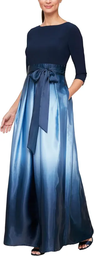 S.L. Fashions Women's Long Satin Mother of The Bride Dress with Pockets, Formal Party Gown (Petite and Regular Sizes)
