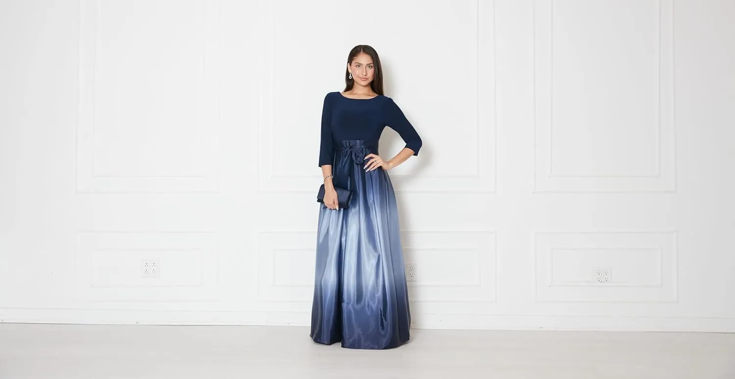 S.L. Fashions Women's Long Satin Mother of The Bride Dress with Pockets, Formal Party Gown (Petite and Regular Sizes)