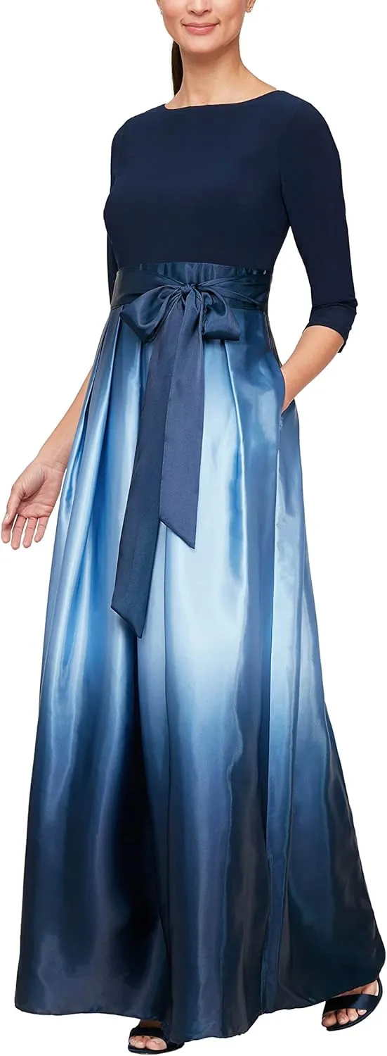 S.L. Fashions Women's Long Satin Mother of The Bride Dress with Pockets, Formal Party Gown (Petite and Regular Sizes)