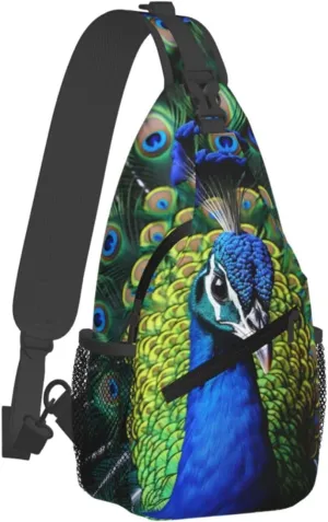 Sling Backpack Crossbody Sling Bag Blue Peacock Chest Bag Daypack Fanny Pack Cross Body Bag for Outdoors Hiking