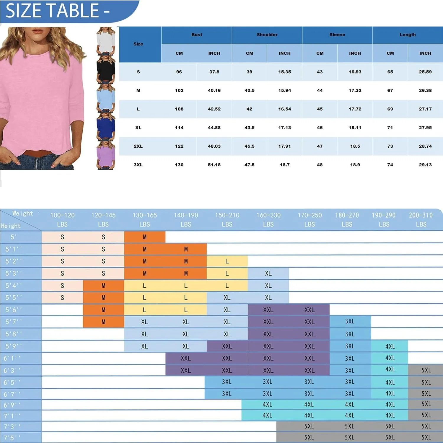 slqdgmryz 3/4 Sleeve Shirts for Women Loose Fit Crewneck Dressy Casual Tops Lightweight Solid Color Comfy Cute T Shirts