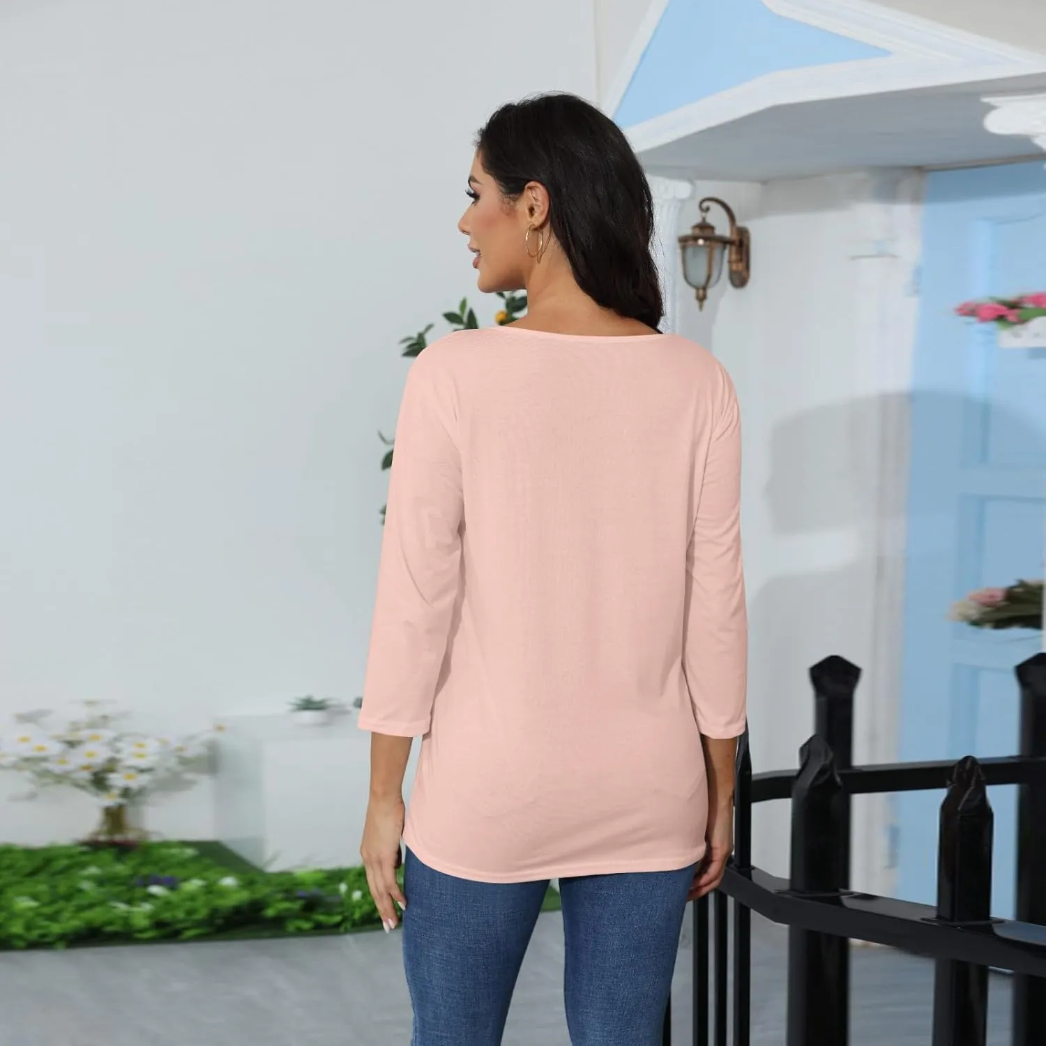 slqdgmryz 3/4 Sleeve Shirts for Women Loose Fit Crewneck Dressy Casual Tops Lightweight Solid Color Comfy Cute T Shirts