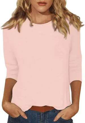 slqdgmryz 3/4 Sleeve Shirts for Women Loose Fit Crewneck Dressy Casual Tops Lightweight Solid Color Comfy Cute T Shirts