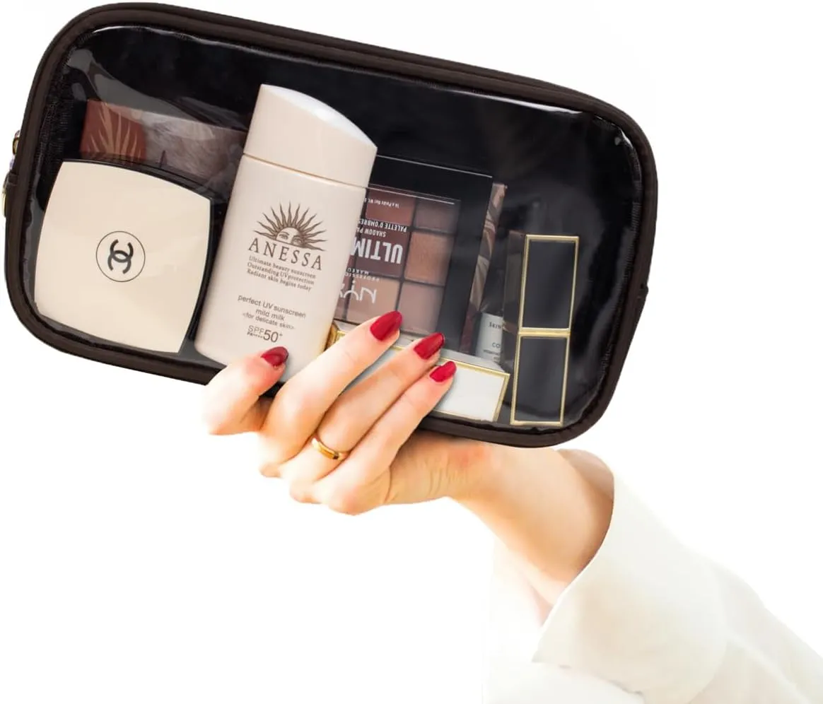 Small Clear Makeup Bag, Nylon Mini Cosmetic Bag Small Makeup Bag for Purse TSA Approved Travel Toiletry Bags with Zipper Cute Makeup Bag Car Organizer Bag for Women Girls (Coffee Large)