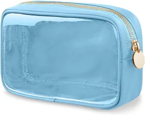 Small Clear Makeup Bag, Nylon Mini Cosmetic Bag Small Makeup Bag for Purse TSA Approved Travel Toiletry Bags with Zipper Cute Makeup Bag Organizer Car Organizer Bag for Women Girls (Blue Large)