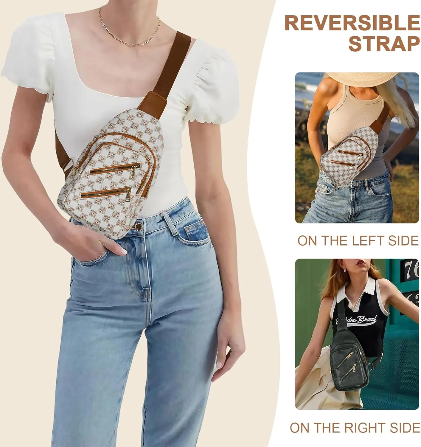 Sorexuber Sling Bag for Women Men Leather Crossbody Bags Fanny Pack Chest Bag for Travel Anti Theft,Crossbody Bag for Women