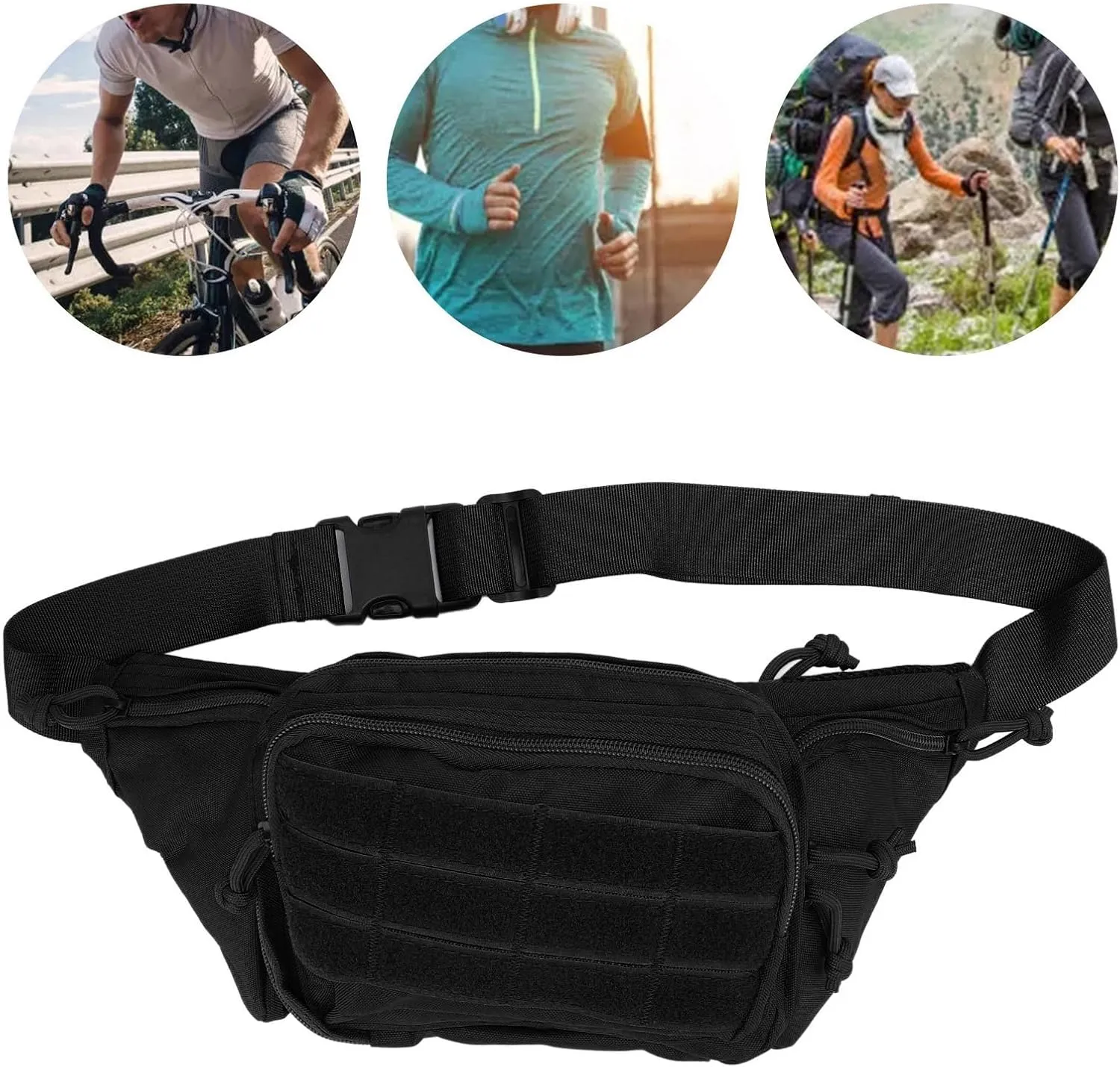 Sports Waist Bag Lightweight Large Capacity Easy To Carry Chest Belt Traveling Running Hiking Cycling Nylon (Black)