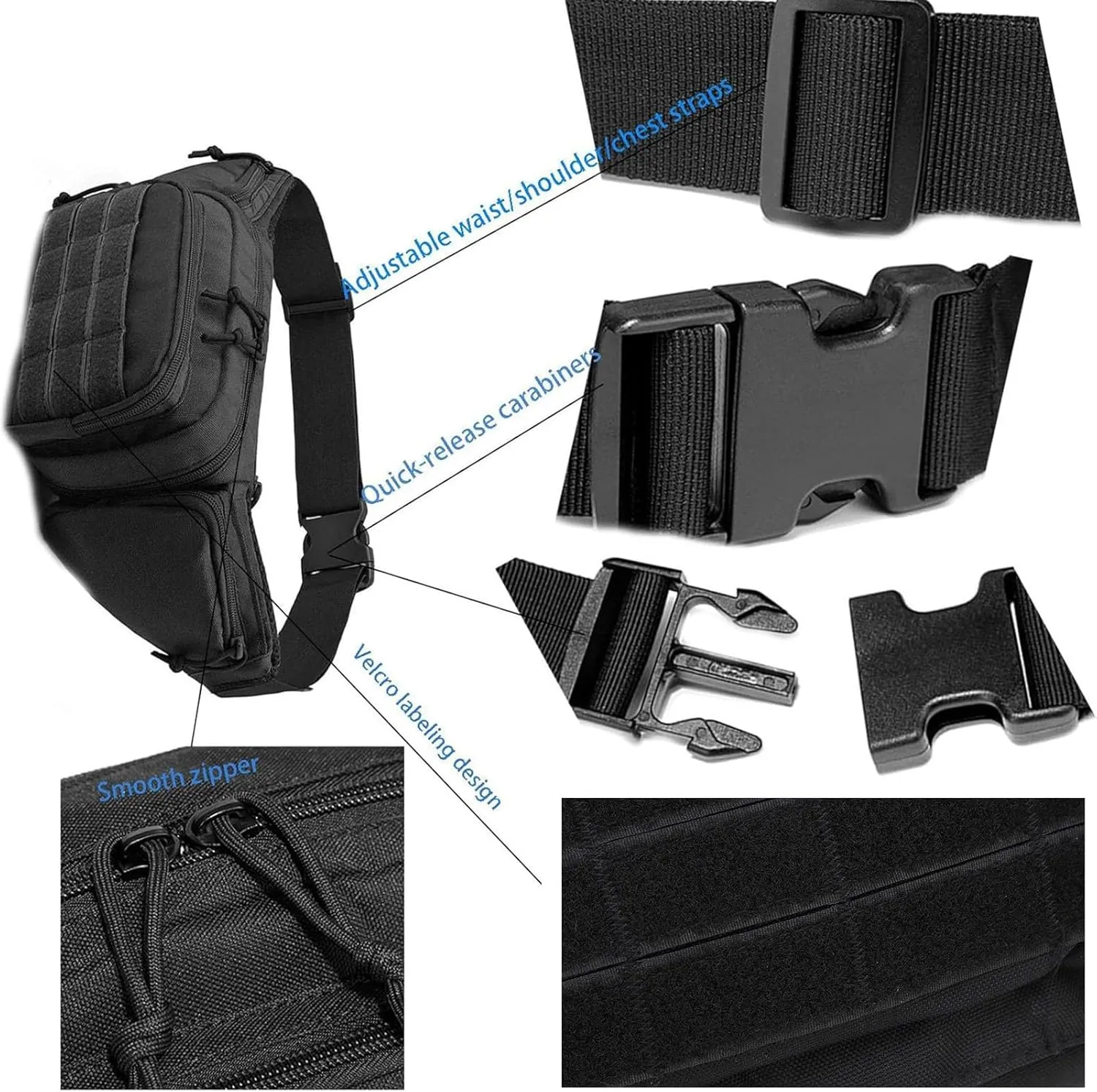 Sports Waist Bag Lightweight Large Capacity Easy To Carry Chest Belt Traveling Running Hiking Cycling Nylon (Black)