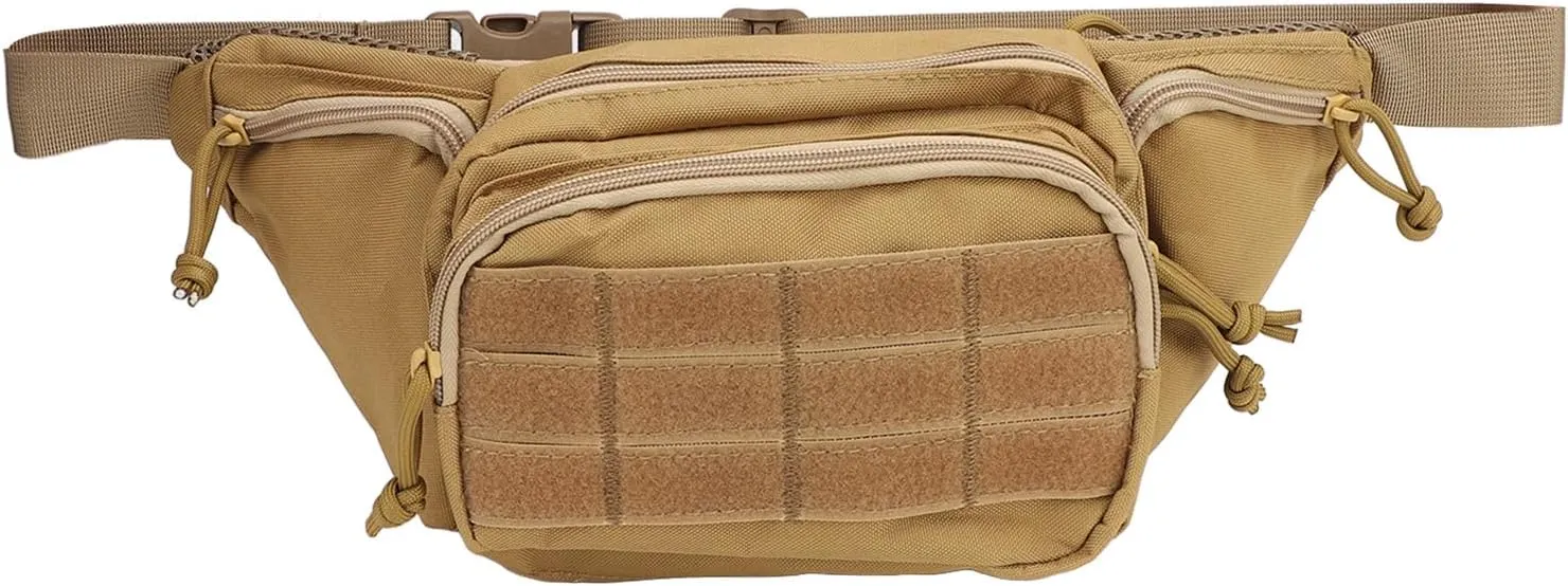 Sports Waist Bag Lightweight Large Capacity Easy To Carry Chest Belt Traveling Running Hiking Cycling Nylon (Khaki)
