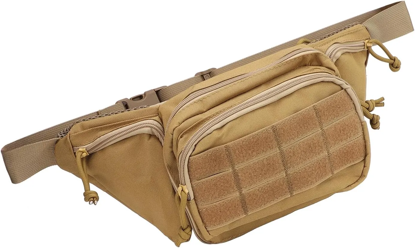 Sports Waist Bag Lightweight Large Capacity Easy To Carry Chest Belt Traveling Running Hiking Cycling Nylon (Khaki)