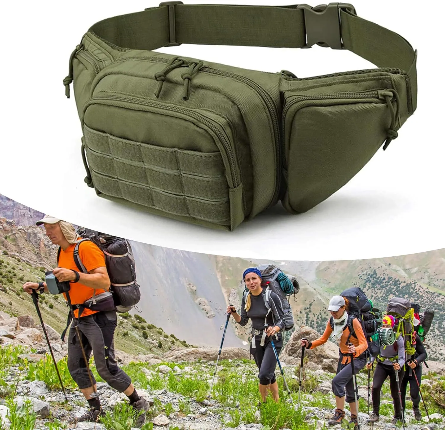 Sports Waist Bag Lightweight Large Capacity Easy To Carry Chest Belt Traveling Running Hiking Cycling Nylon (OD Green)
