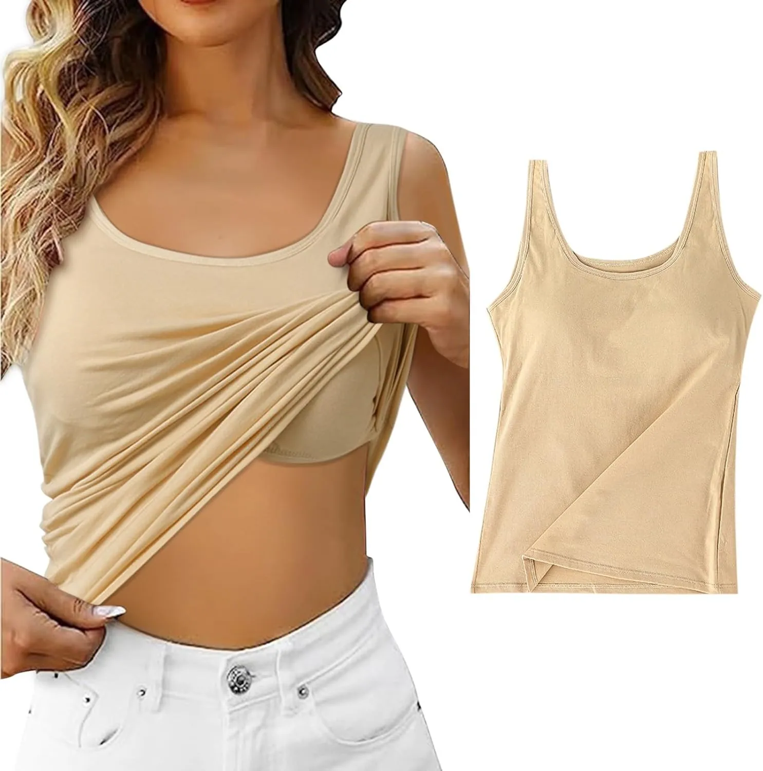Sports with Built in Bras Tank Top for Women Basic Workout Solid Sleeveless Y2K Blouses Scoop Neck Athletic Camisole