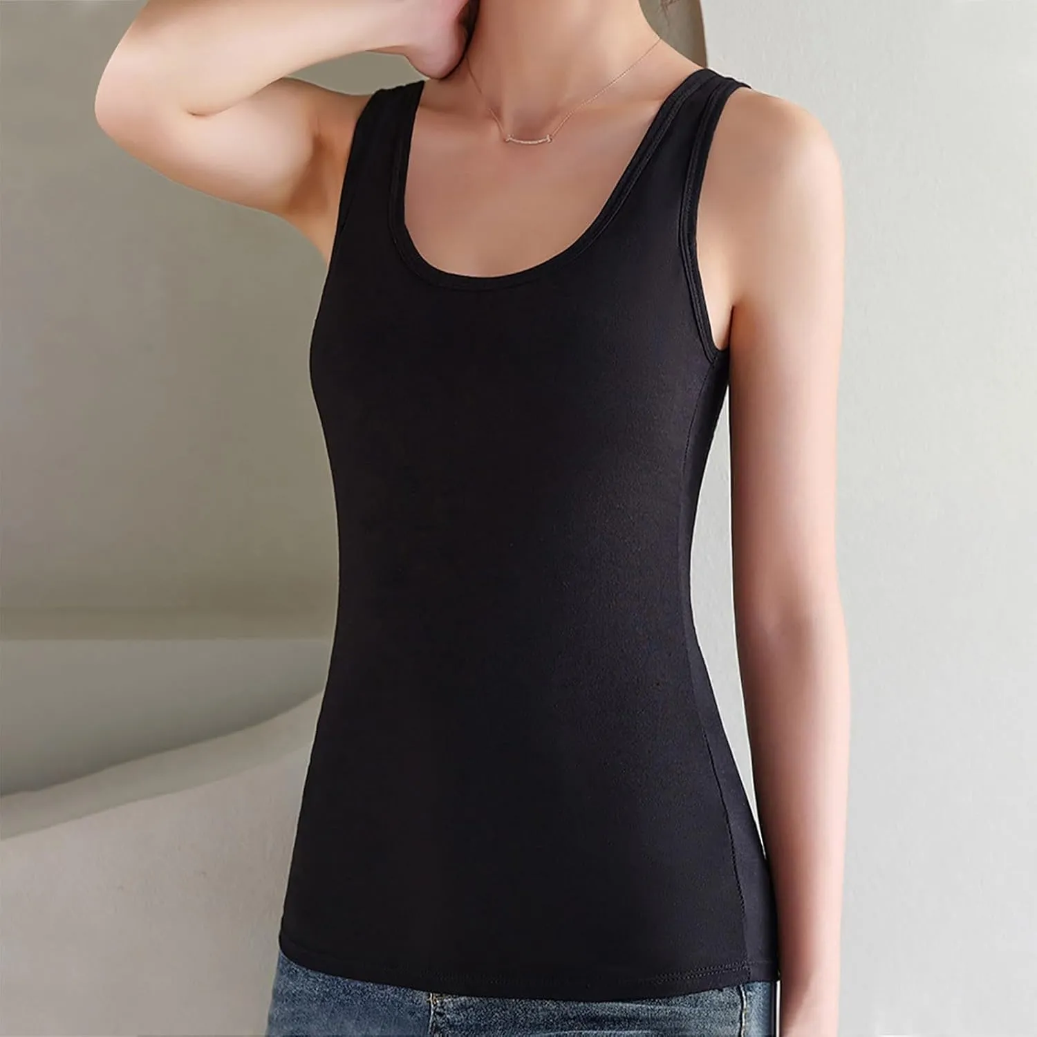 Sports with Built in Bras Tank Top for Women Basic Workout Solid Sleeveless Y2K Blouses Scoop Neck Athletic Camisole