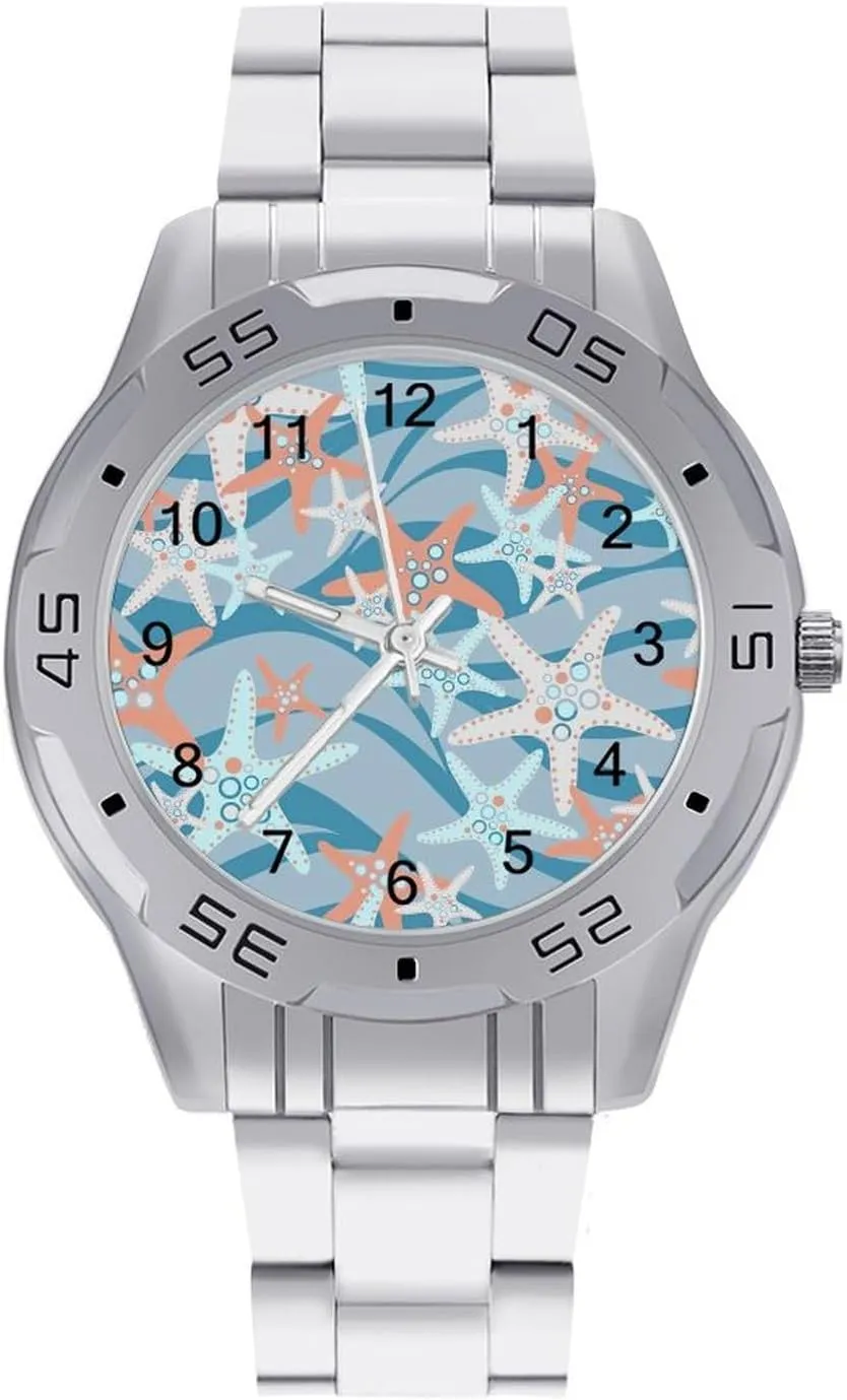 Starfish Stainless Steel Metal Strap Simple Business Watches for Men Easy Reader Work Casual Watch