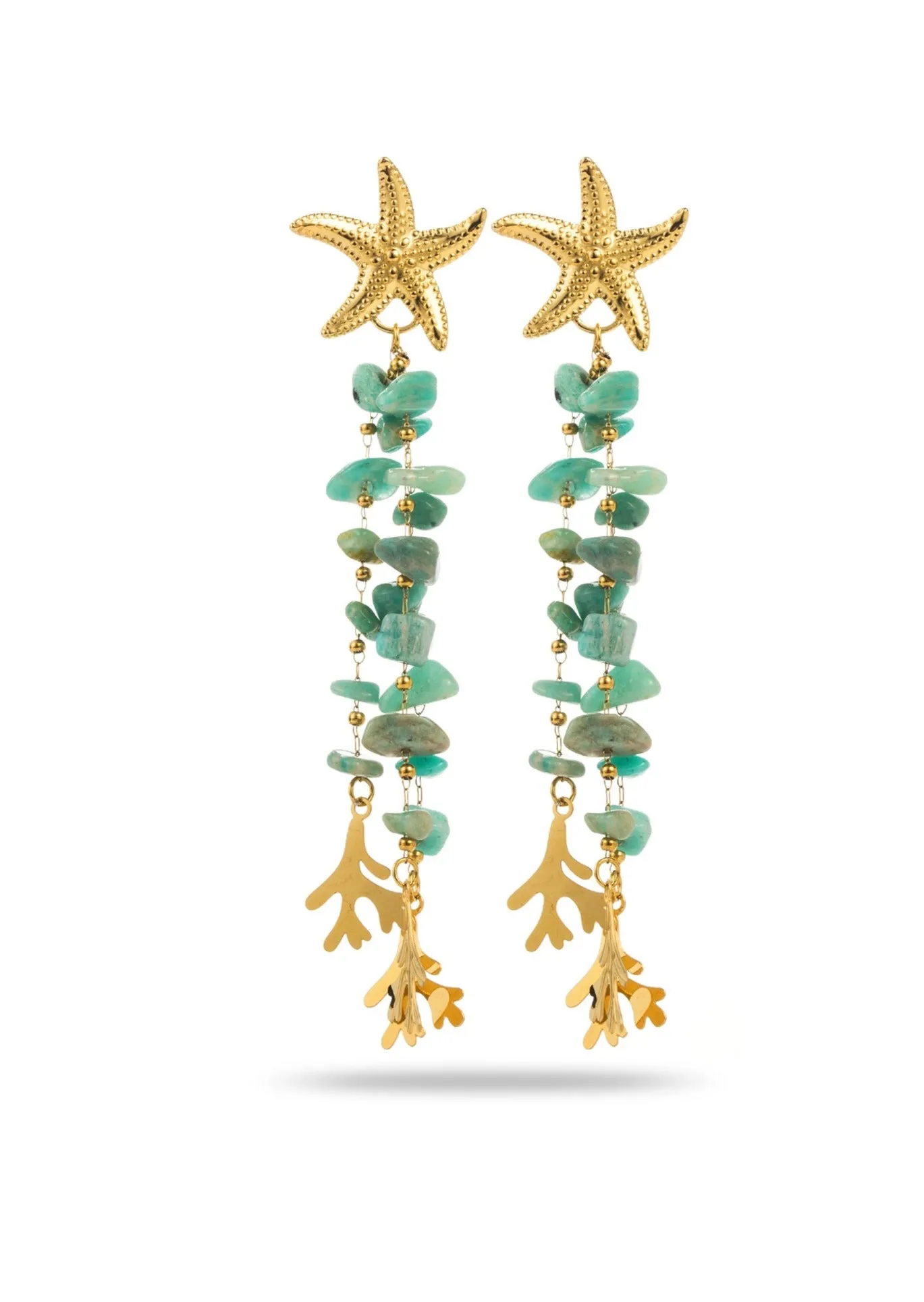Starfish Stone Beads Tassel Earrings