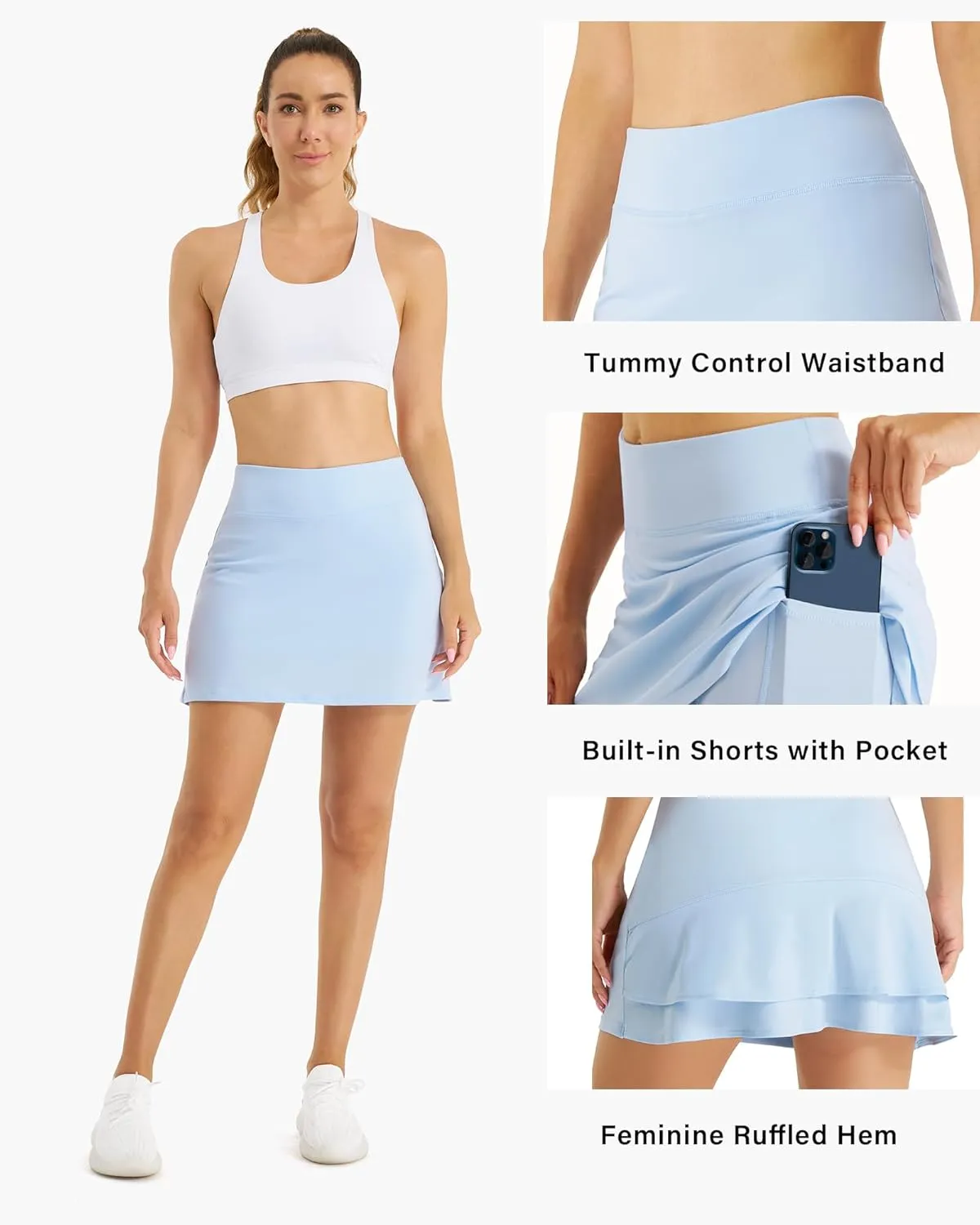 Stelle Women Tennis Skirt Athletic Skort High Waisted Golf Inner Shorts with Pockets Running Sports Pickleball