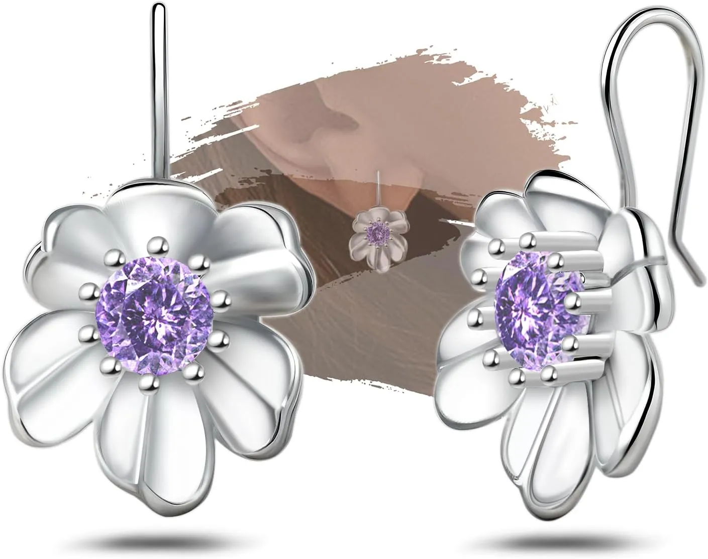 Sterling Sliver Flower Drop Dangle Earrings for Women Lightweight Hypoallergenic Flower-Shaped Charming Cubic Zirconia Drop Dangle Earrings for Sister Mom Wife Friends Sensitive Ears