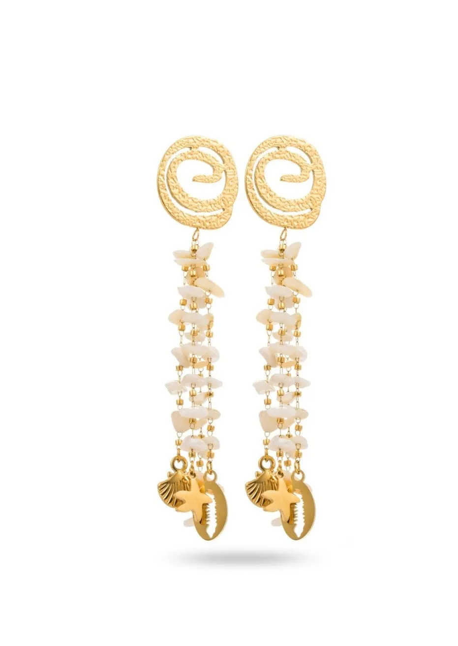 Stone Beads Tassel Earrings