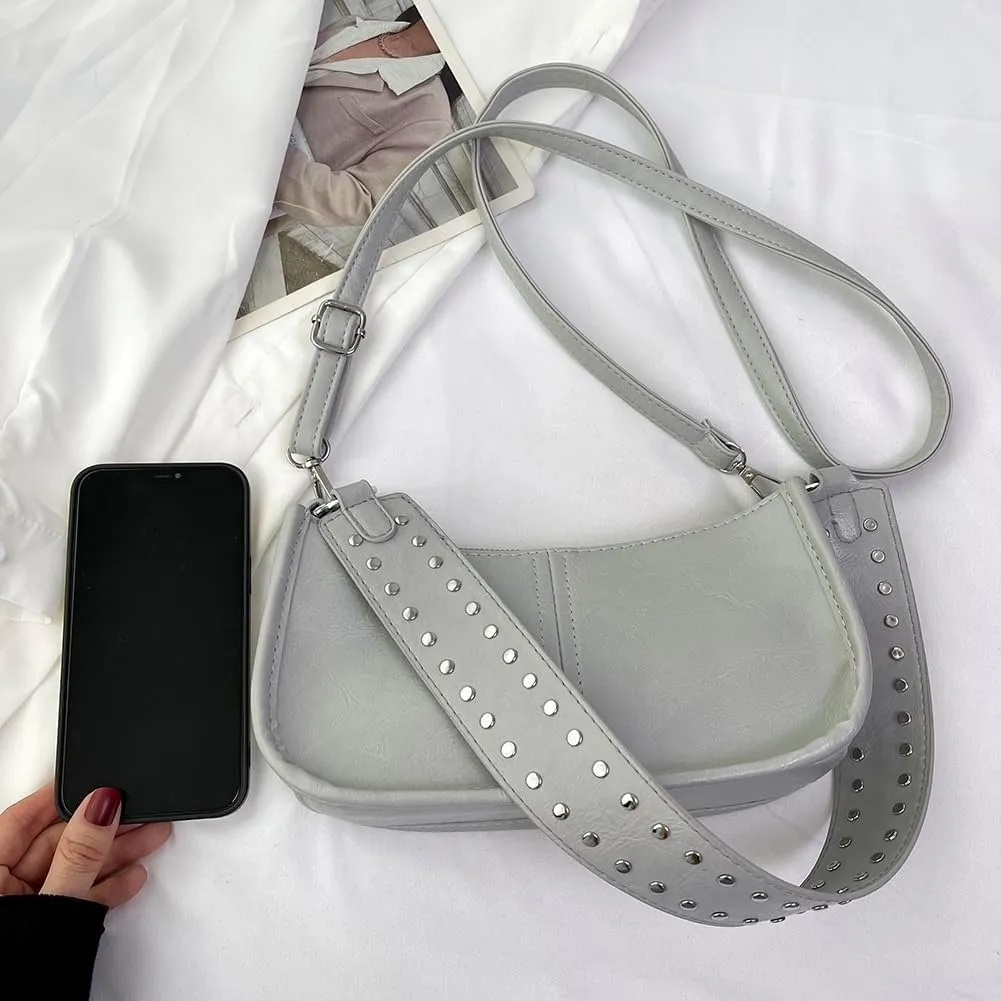 Studded Shoulder Bag Y2k Purse for Women Leather Handbag Clutch Purse Top Handle Satchel Retro Crossbody Bag