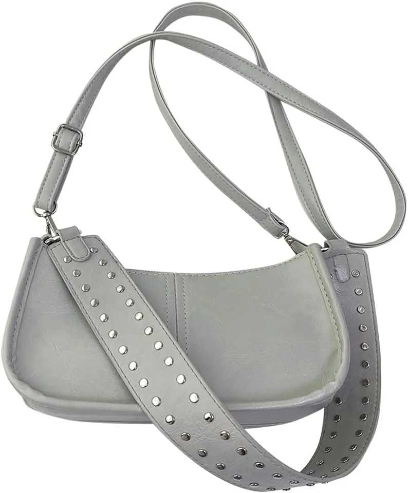 Studded Shoulder Bag Y2k Purse for Women Leather Handbag Clutch Purse Top Handle Satchel Retro Crossbody Bag
