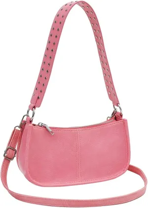 Studded Shoulder Bag Y2k Purse for Women Leather Handbag Clutch Purse Top Handle Satchel Retro Crossbody Bag