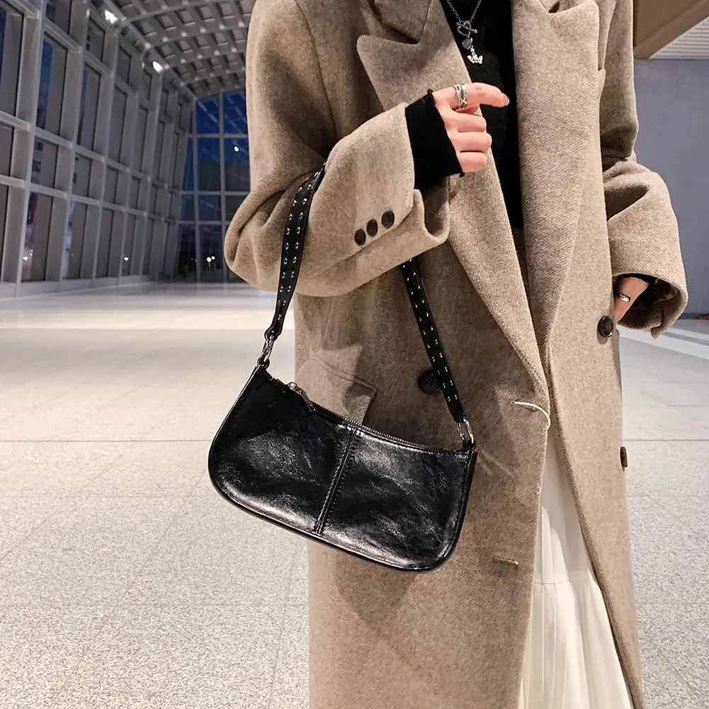 Studded Shoulder Bag Y2k Purse for Women Leather Handbag Clutch Purse Top Handle Satchel Retro Crossbody Bag