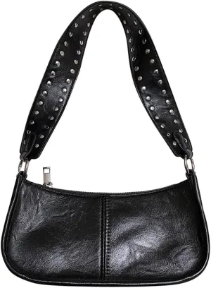 Studded Shoulder Bag Y2k Purse for Women Leather Handbag Clutch Purse Top Handle Satchel Retro Crossbody Bag
