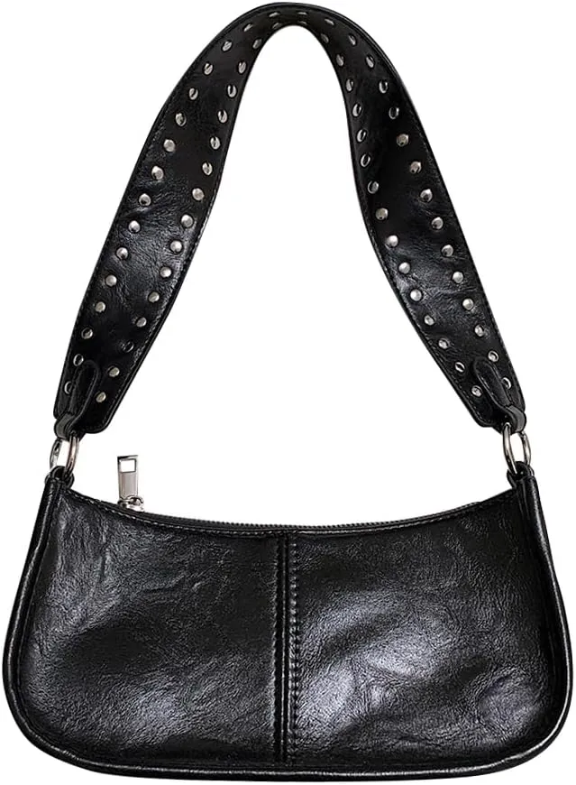 Studded Shoulder Bag Y2k Purse for Women Leather Handbag Clutch Purse Top Handle Satchel Retro Crossbody Bag