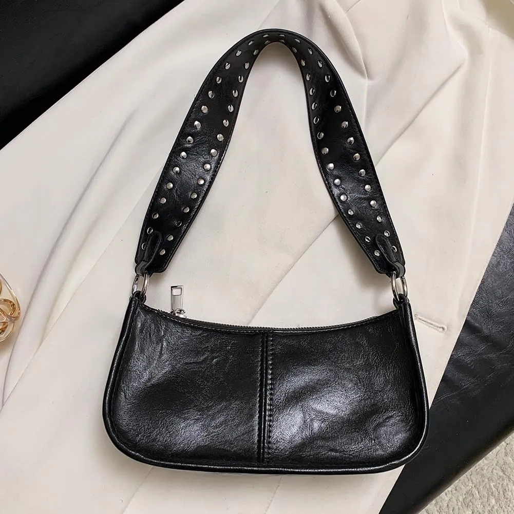 Studded Shoulder Bag Y2k Purse for Women Leather Handbag Clutch Purse Top Handle Satchel Retro Crossbody Bag