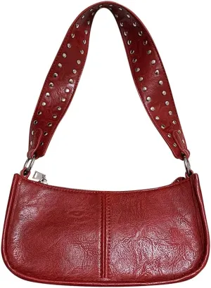 Studded Shoulder Bag Y2k Purse for Women Leather Handbag Clutch Purse Top Handle Satchel Retro Crossbody Bag