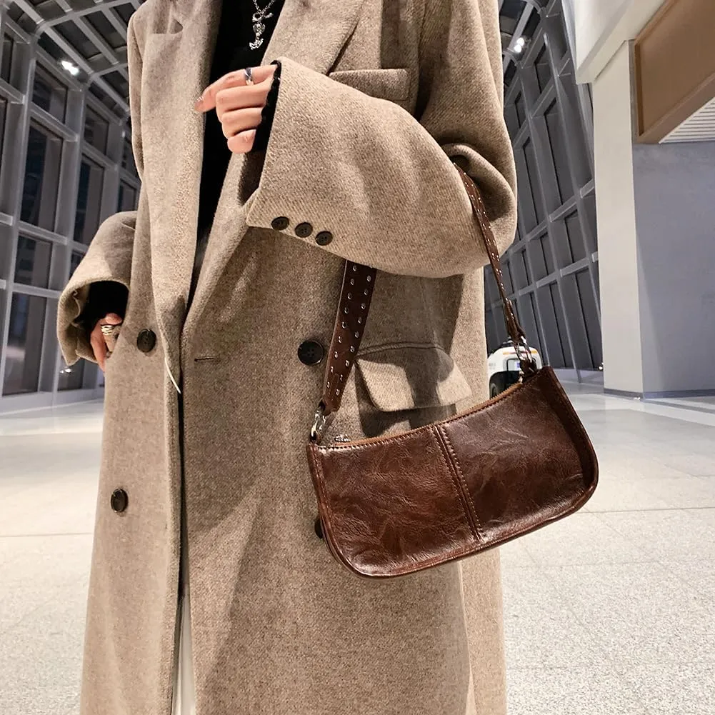 Studded Shoulder Bag Y2k Purse for Women Leather Handbag Clutch Purse Top Handle Satchel Retro Crossbody Bag