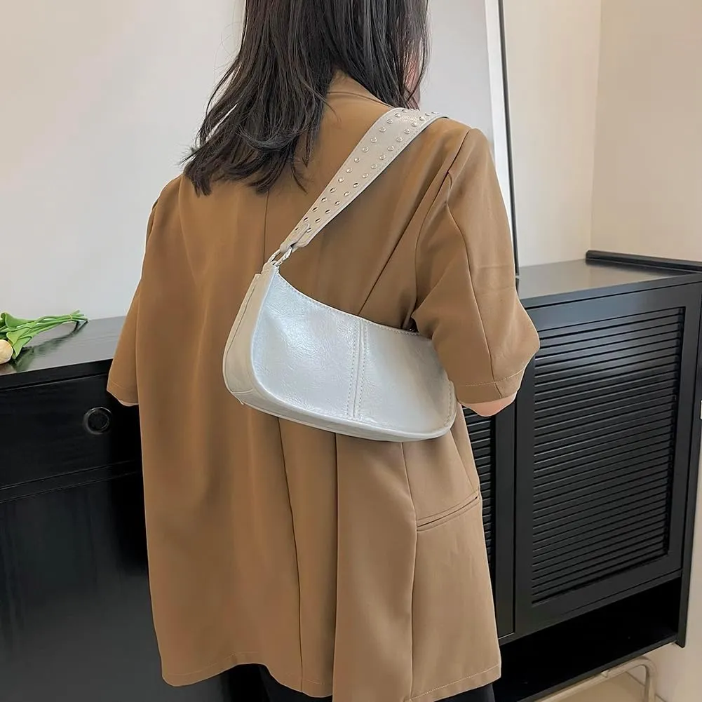 Studded Shoulder Bag Y2k Purse for Women Leather Handbag Clutch Purse Top Handle Satchel Retro Crossbody Bag
