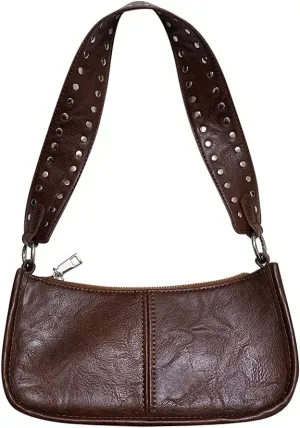 Studded Shoulder Bag Y2k Purse for Women Leather Handbag Clutch Purse Top Handle Satchel Retro Crossbody Bag