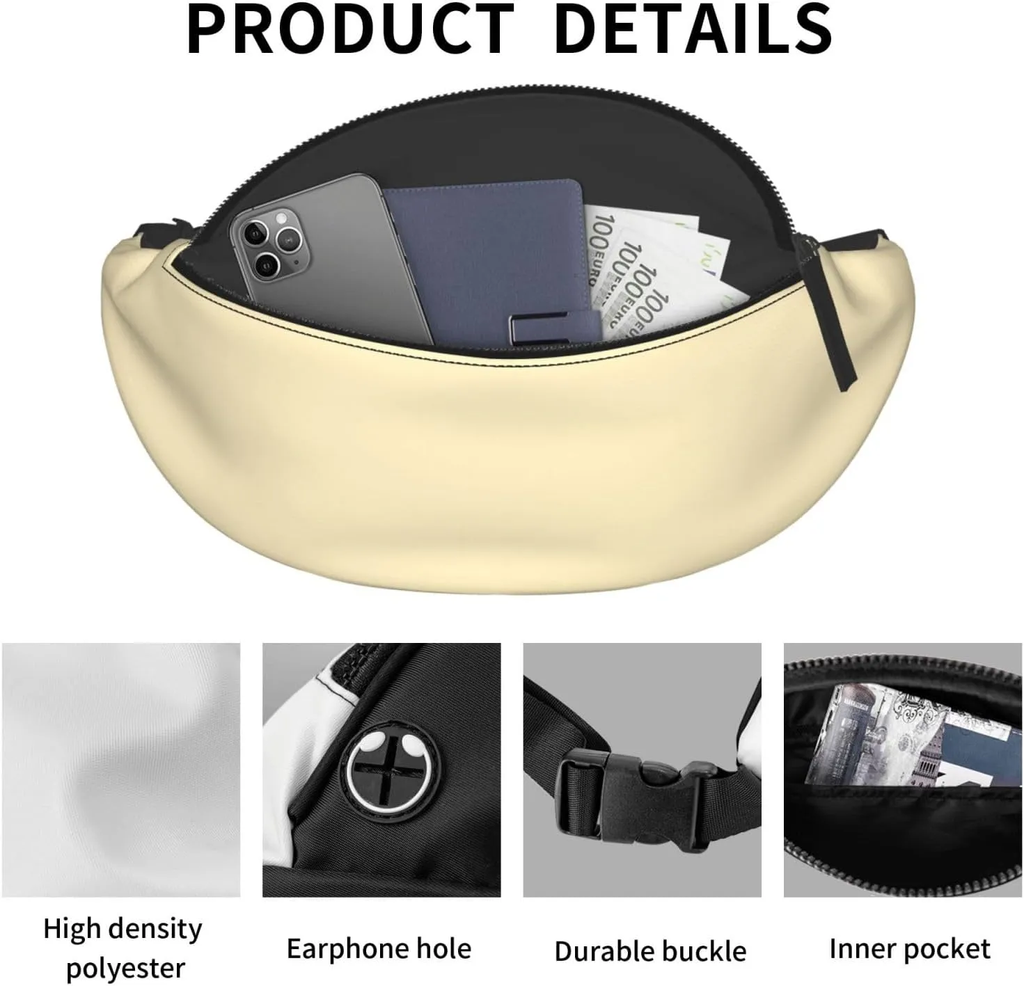 Stylish 3d Almond Yellow Bumbags Waist Fanny Pack For Women Ladies Men Lightweight Bum Bag With Zip Pockets Adjustable Belt For Dog Walking Running Cycling Hiking Outdoor Sport