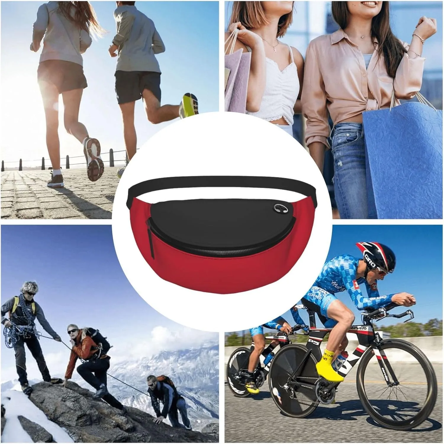 Stylish 3d Red Bumbags Waist Fanny Pack For Women Ladies Men Lightweight Bum Bag With Zip Pockets Adjustable Belt For Dog Walking Running Cycling Hiking Outdoor Sport