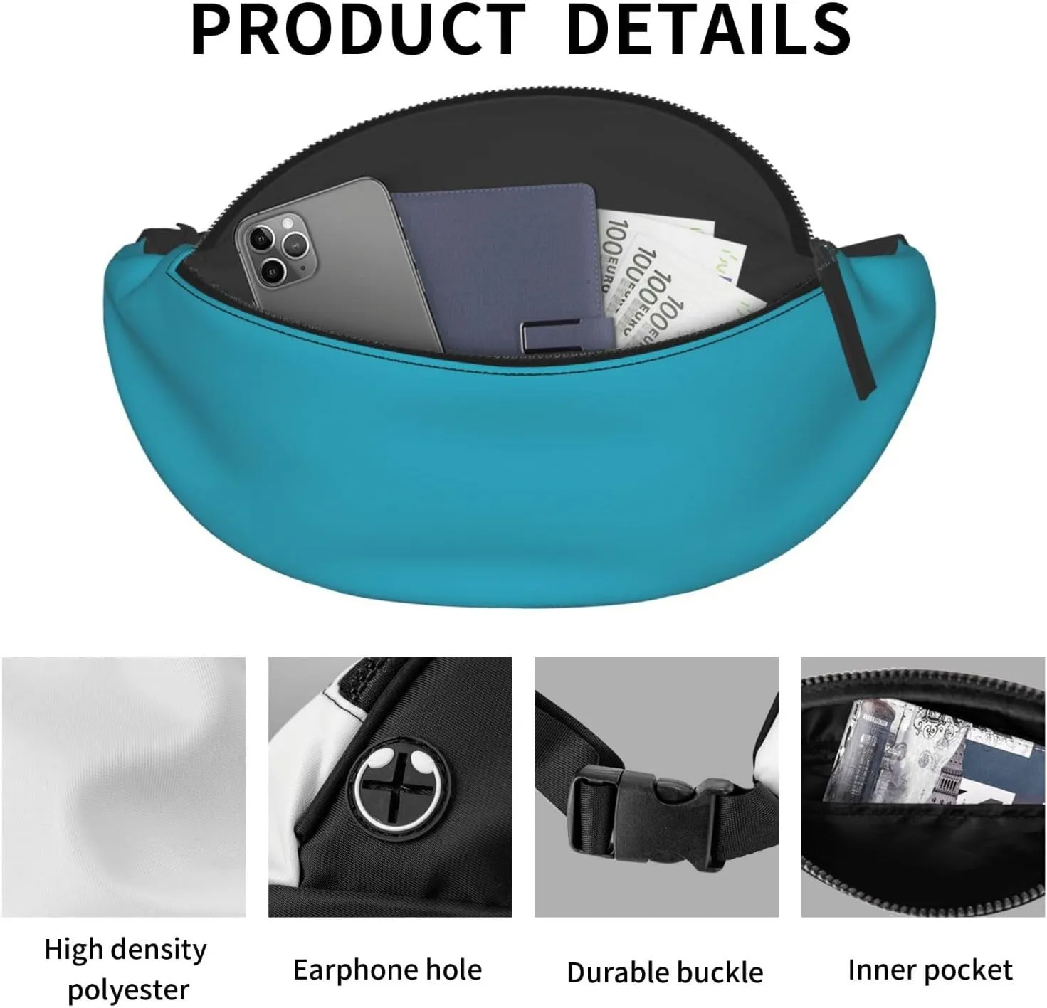 Stylish 3d Turquoisegreen Bumbags Waist Fanny Pack For Women Ladies Men Lightweight Bum Bag With Zip Pockets Adjustable Belt For Dog Walking Running Cycling Hiking Outdoor Sport