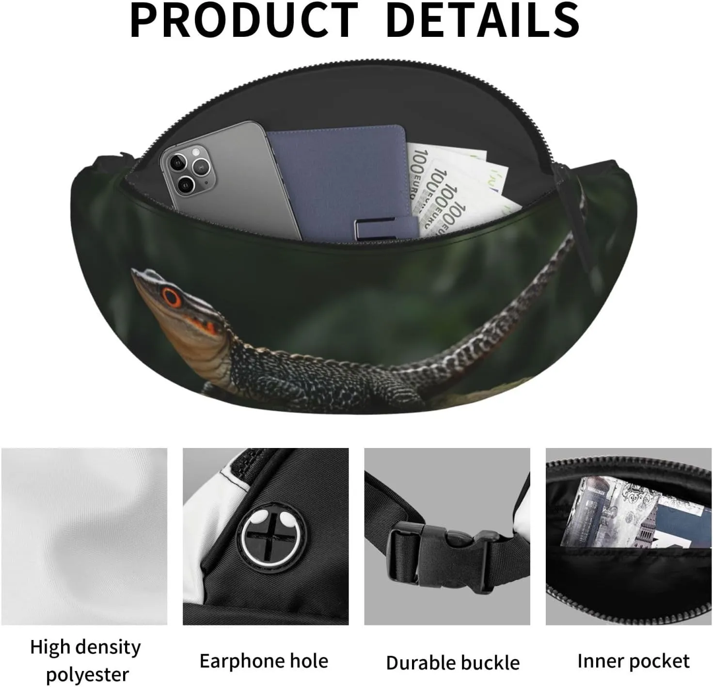 Stylish 3d_Dinosaur Bumbags Waist Fanny Pack For Women Ladies Men Lightweight Bum Bag With Zip Pockets Adjustable Belt For Dog Walking Running Cycling Hiking Outdoor Sport