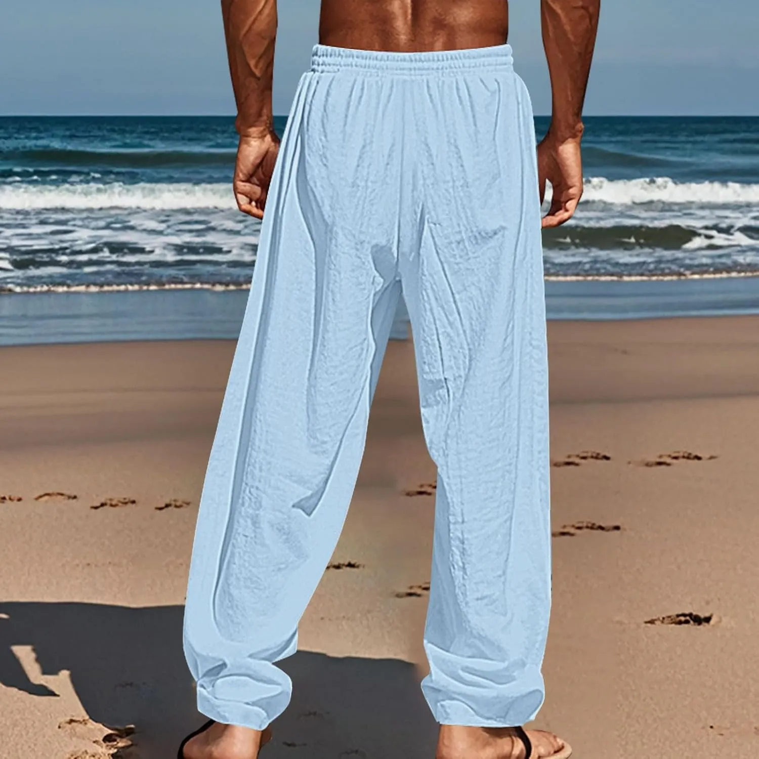 Summer Pants for Men Lightweight Relaxed Fit Trousers with Pockets Casual Wide Leg Vacation Beach Boho Pants