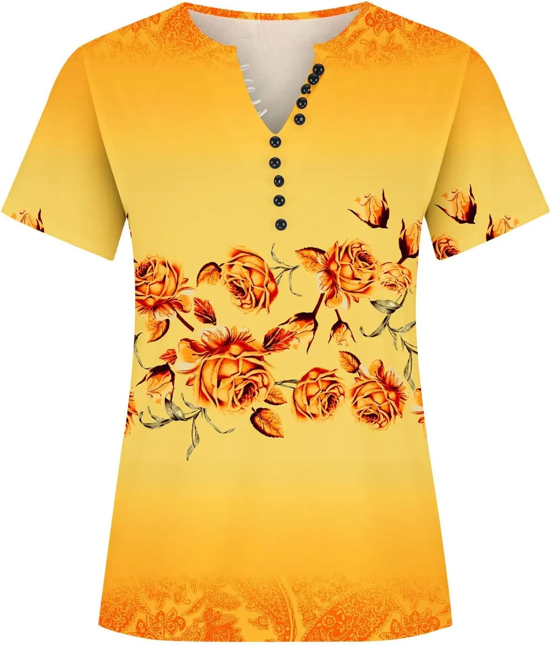 Summer Tops for Women 2024 Dressy Casual Boho Floral Print Tunic Shirts Short Sleeve Button Henley Tshirt Loose Blouse
