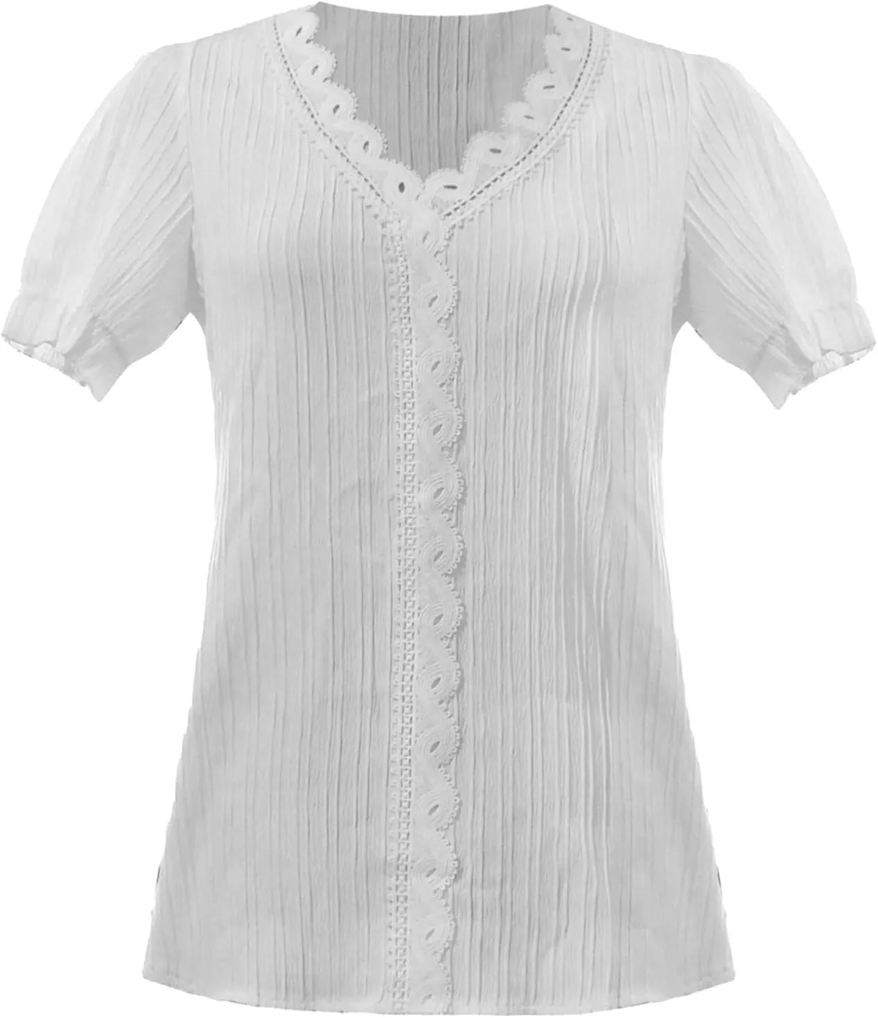 Summer Tops for Women 2025 Casual Lace V Neck Plain Elegant Shirt Fashion Solid Short Sleeve Tunic Blouses Outfits