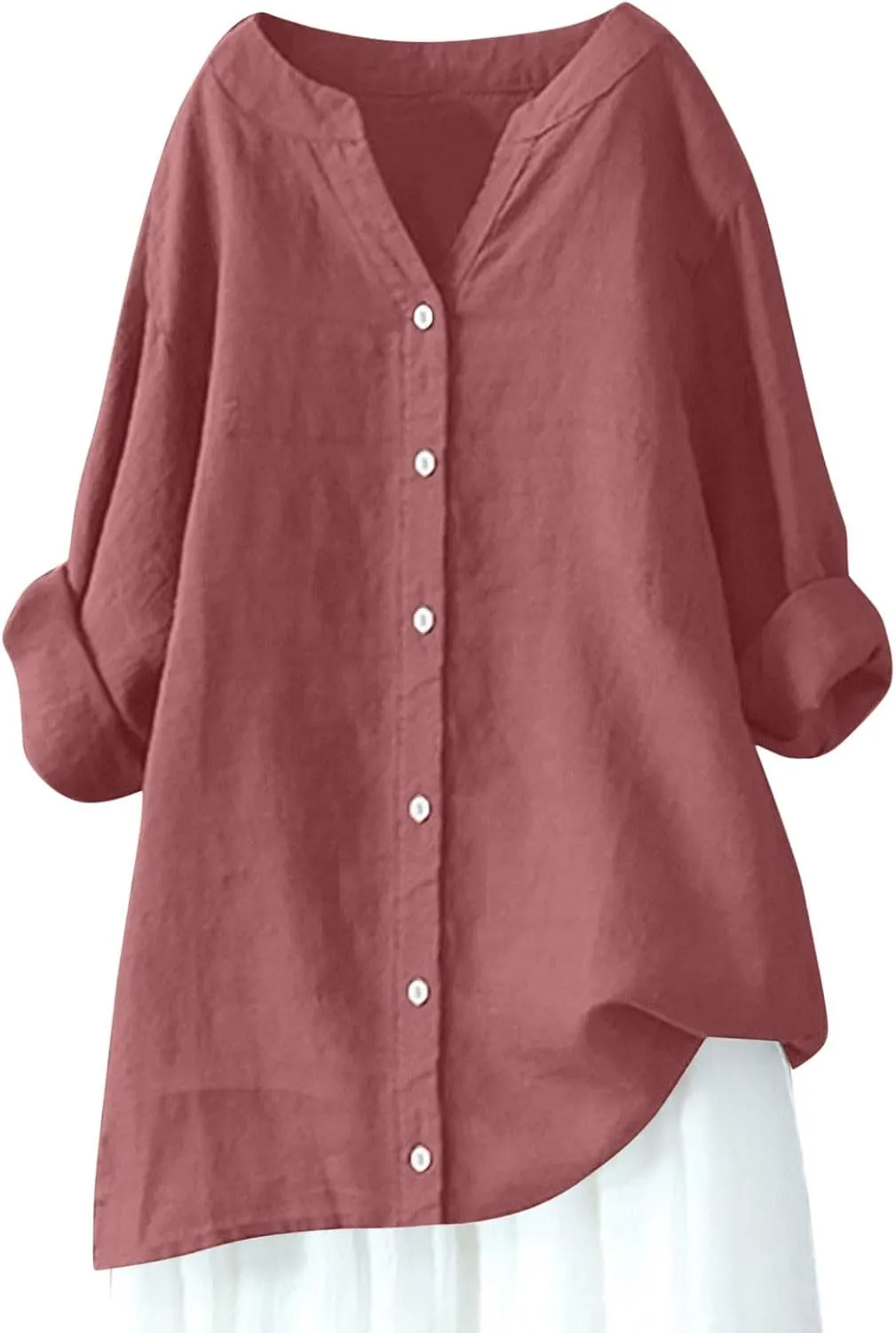 Summer Tops for Women 2025 Trendy Long Sleeve Cotton Linen Shirt Casual Button Down V Neck Tunic Gauze Blouses