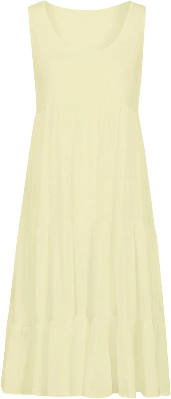 Sundresses for Women Casual Beach 2025 Summer Tank Dress Round Neck Pleated Dresses Plus Size Solid Vacation Sun Dress