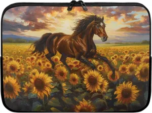 Sunflower Horse Printed Laptop Bag for Women Men, 17 Inch Laptop Case Easy to Carry Messenger Bag for Office Business Traveling Daily Use, Waterproof Computer Bag Laptop Briefcase, Yellow