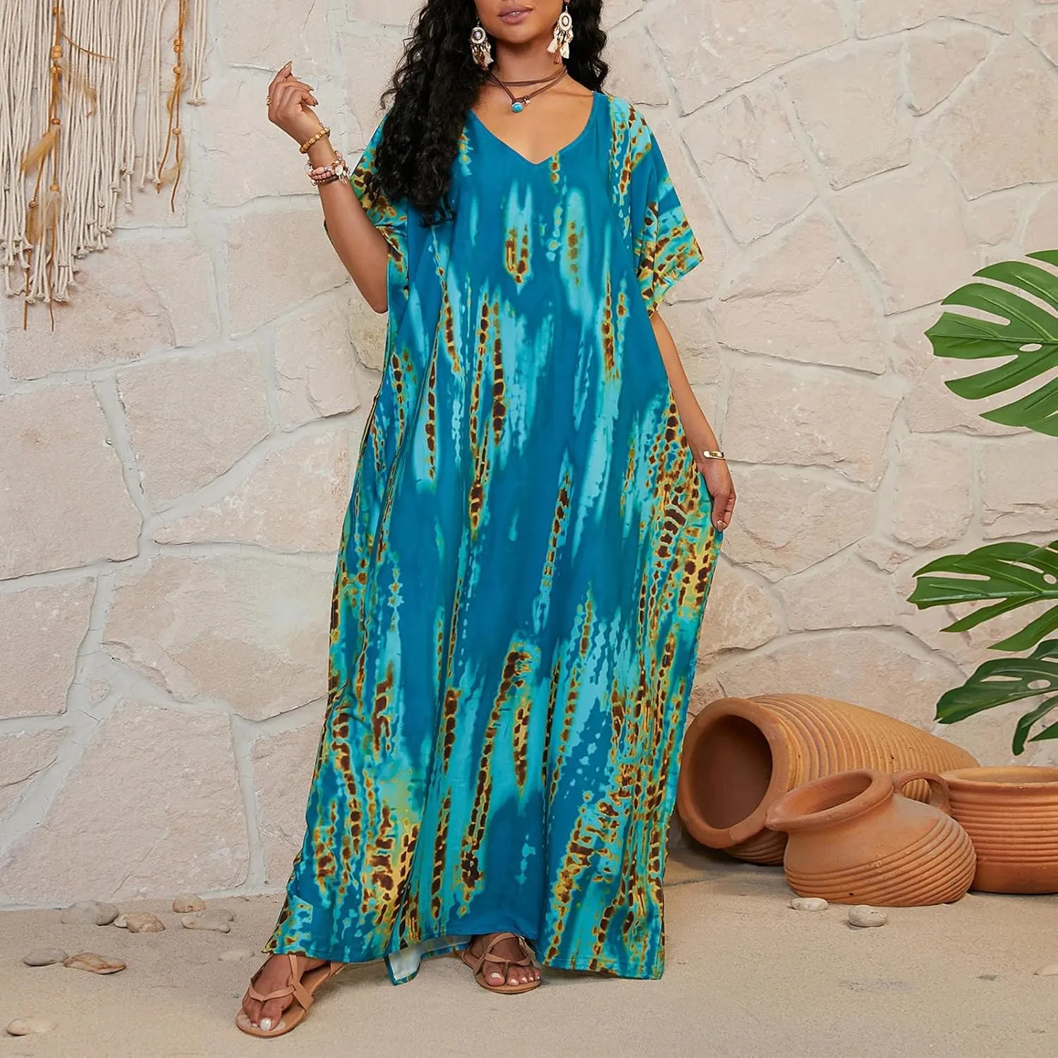SXMURP Moomoo Dresses for Women, Caftan Dresses for Women Tropical Plus Size Hawaiian Bathing Suit Cover Ups Butterfly Abaya